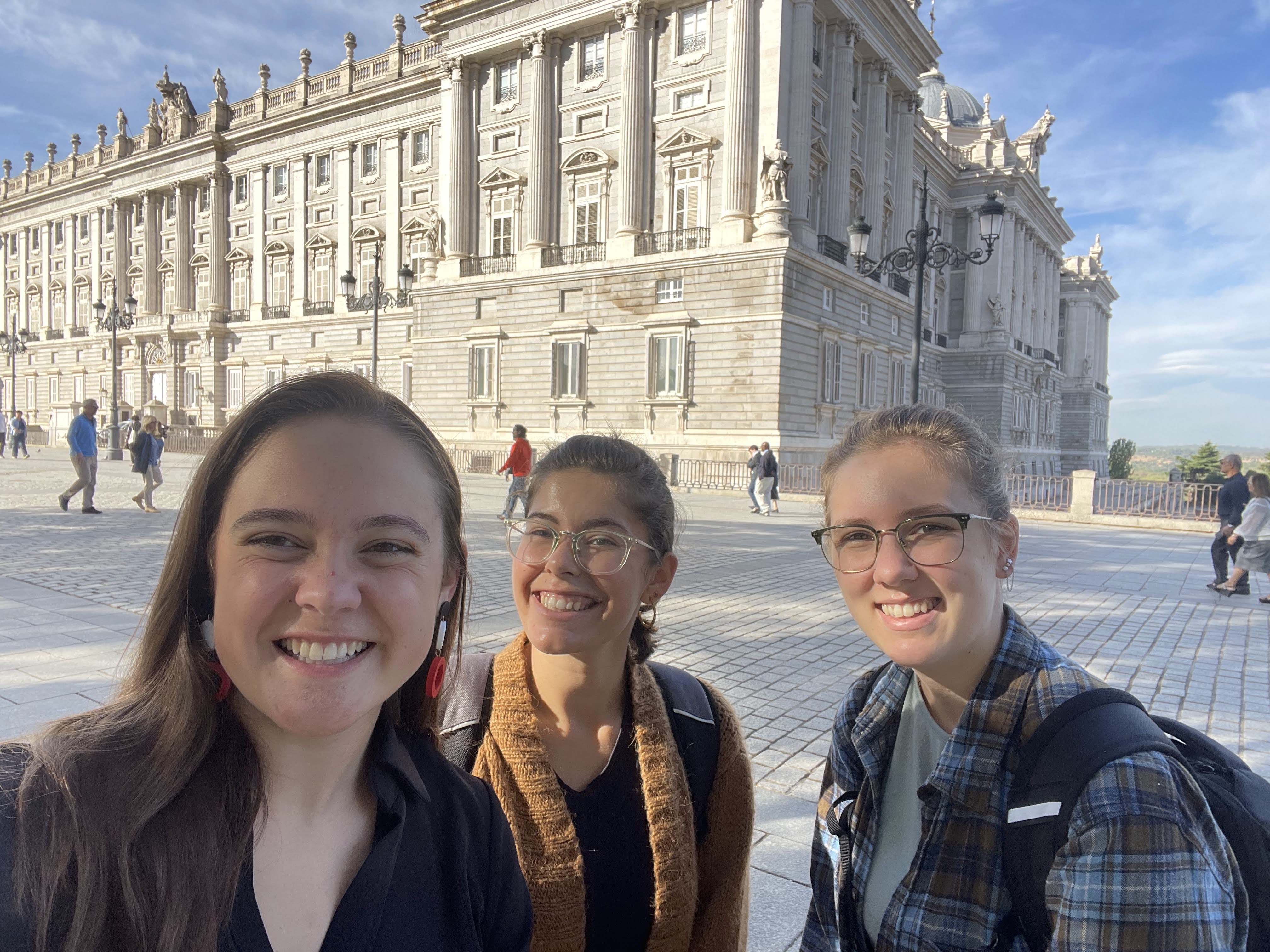 Students outside palace in Madrid.