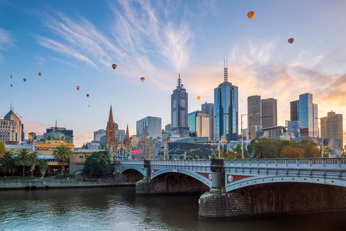 The skyline of Melbourne, Australia.