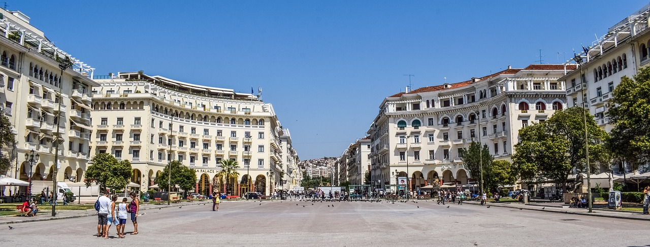 View of the plaza in Thessaloniki, Greece.