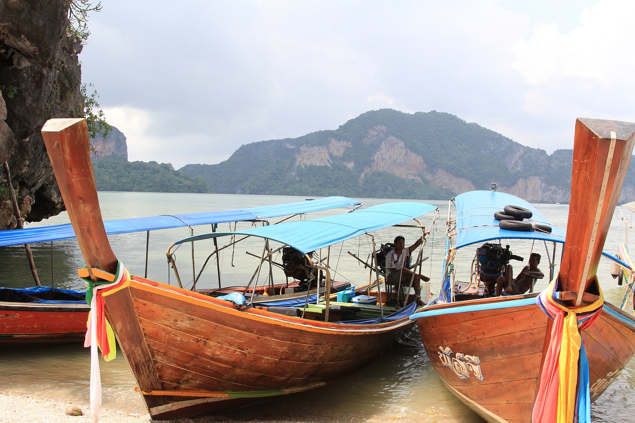 Boats docked on a Thai beach